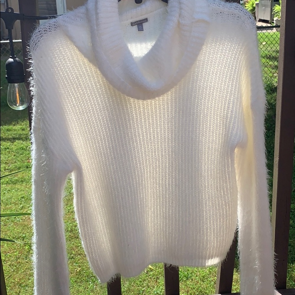 Charlotte Russe White Fuzzy Cowl Neck Sweater